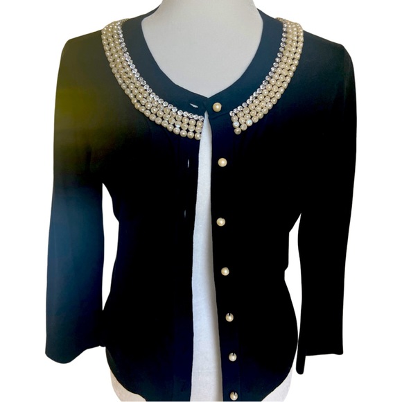 Kate Spade Three Quarter Black Diamond and Pearl Sweater. Never worn! Size M. - Picture 1 of 5